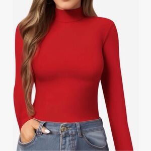 MANGOPOP Red Mock Turtle Neck Slim Fit Long Sleeve T Shirt BNWT Sz XL